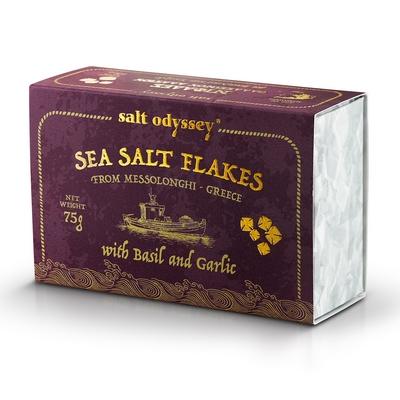 Greek Luxury Organic Sea Salt Flakes Basil &amp; Garlic 75g