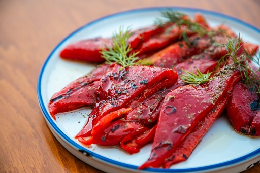 Grilled Red Roasted Peppers with Honey Glaze